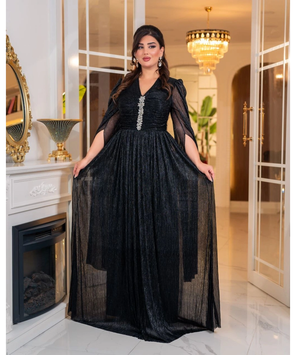 Mumlayt Taş Aksesuar Detaylı Abiye Elbise