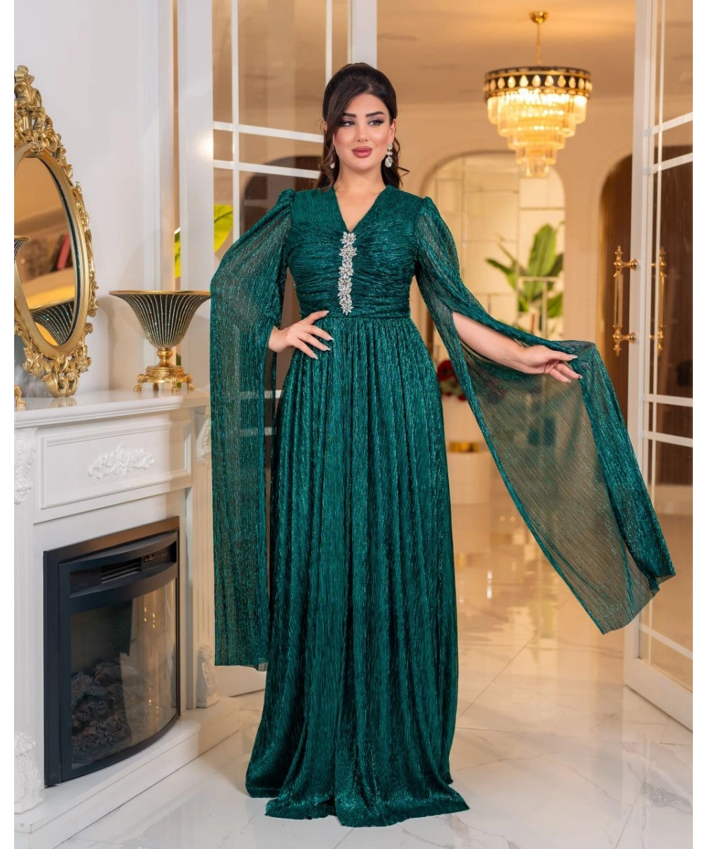 Mumlayt Taş Aksesuar Detaylı Abiye Elbise