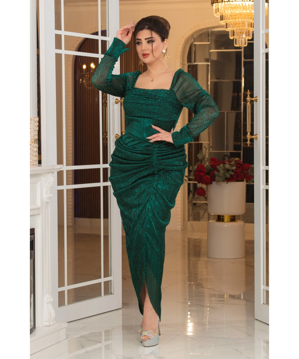 Mumlayt Tasarım Kare Dekolteli Yırtmaçlı Balık Elbise Abiye