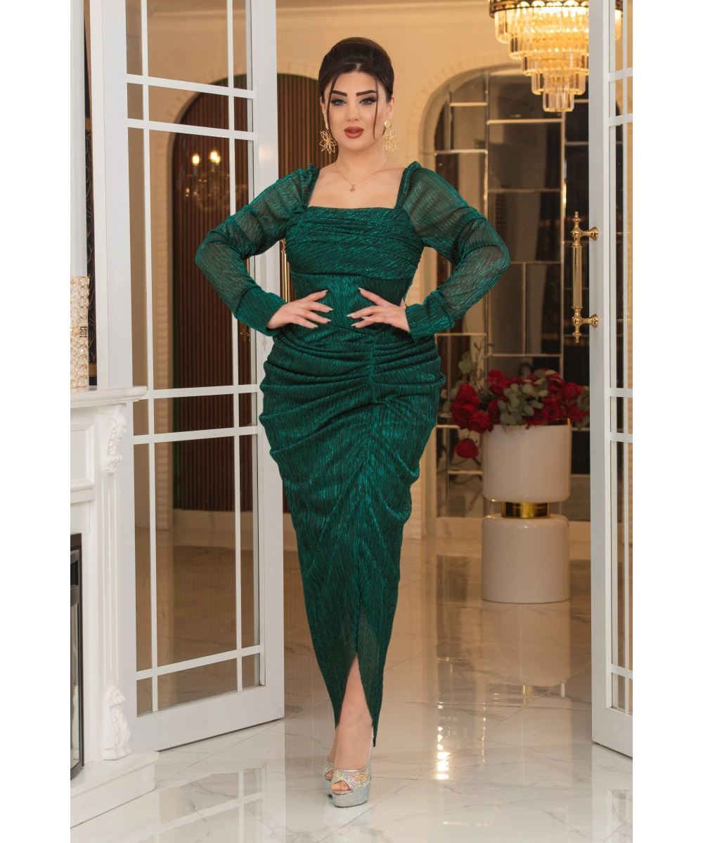 Mumlayt Tasarım Kare Dekolteli Yırtmaçlı Balık Elbise Abiye