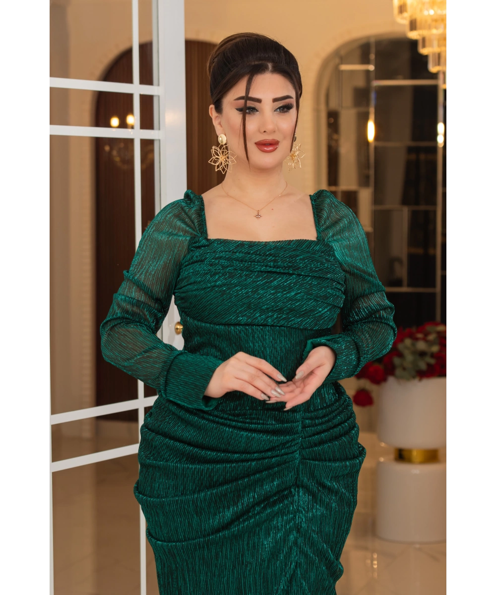 Mumlayt Tasarım Kare Dekolteli Yırtmaçlı Balık Elbise Abiye