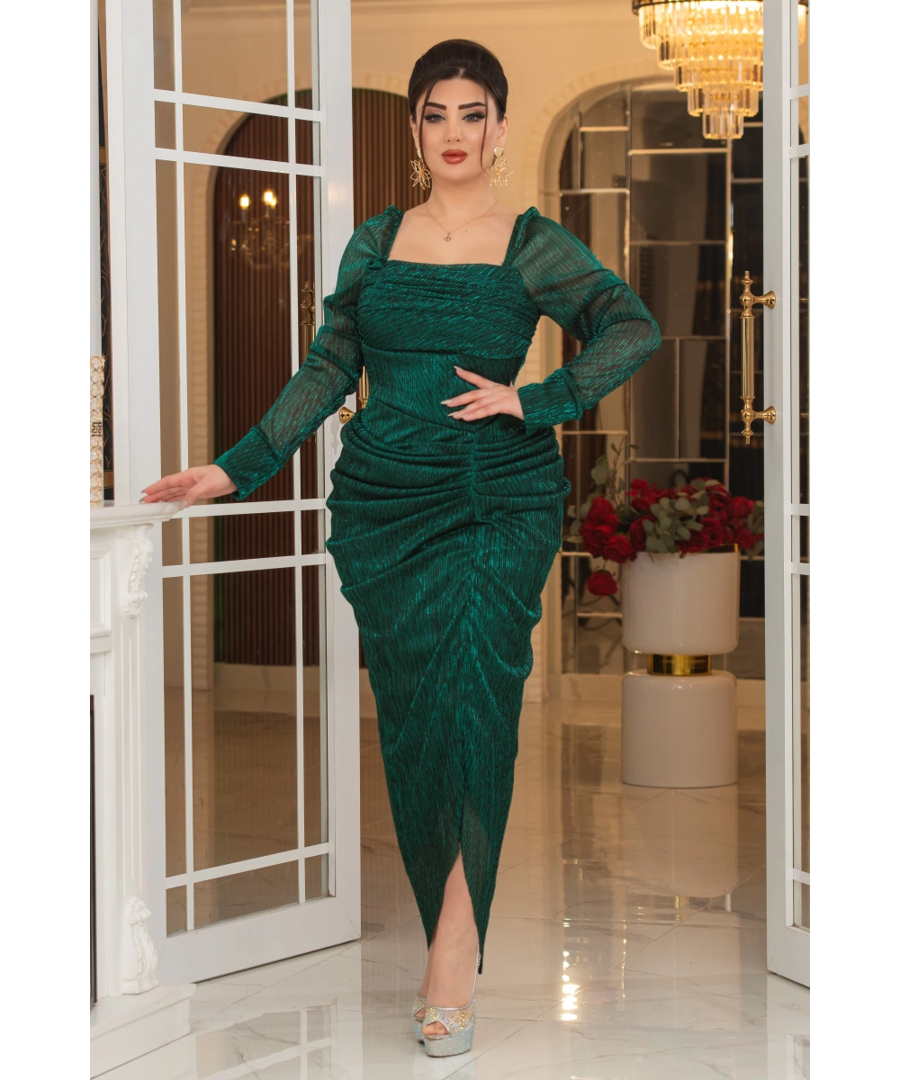 Mumlayt Tasarım Kare Dekolteli Yırtmaçlı Balık Elbise Abiye