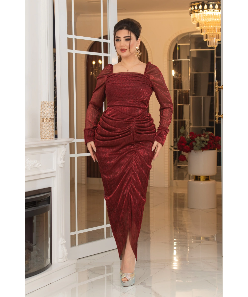 Mumlayt Tasarım Kare Dekolteli Yırtmaçlı Balık Elbise Abiye