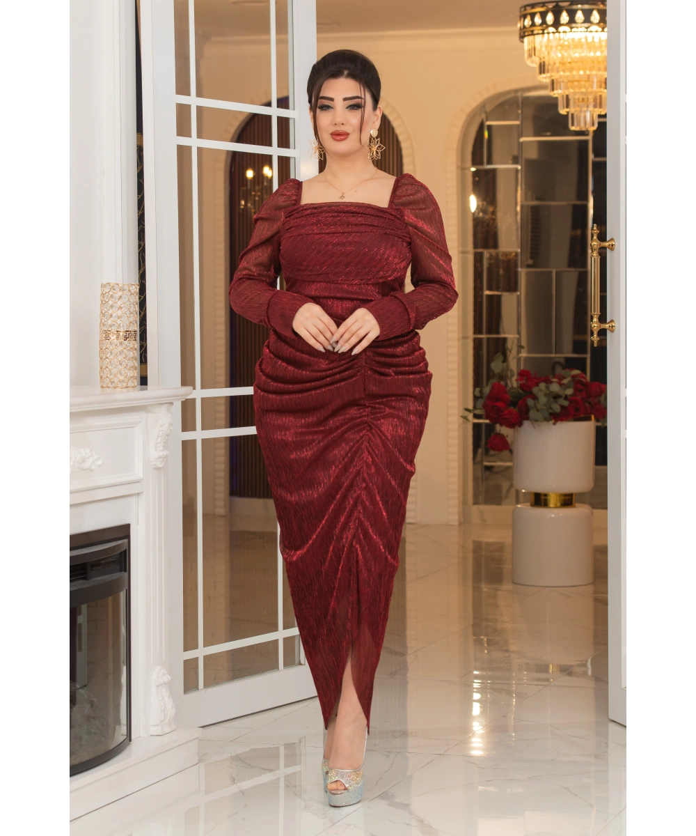 Mumlayt Tasarım Kare Dekolteli Yırtmaçlı Balık Elbise Abiye