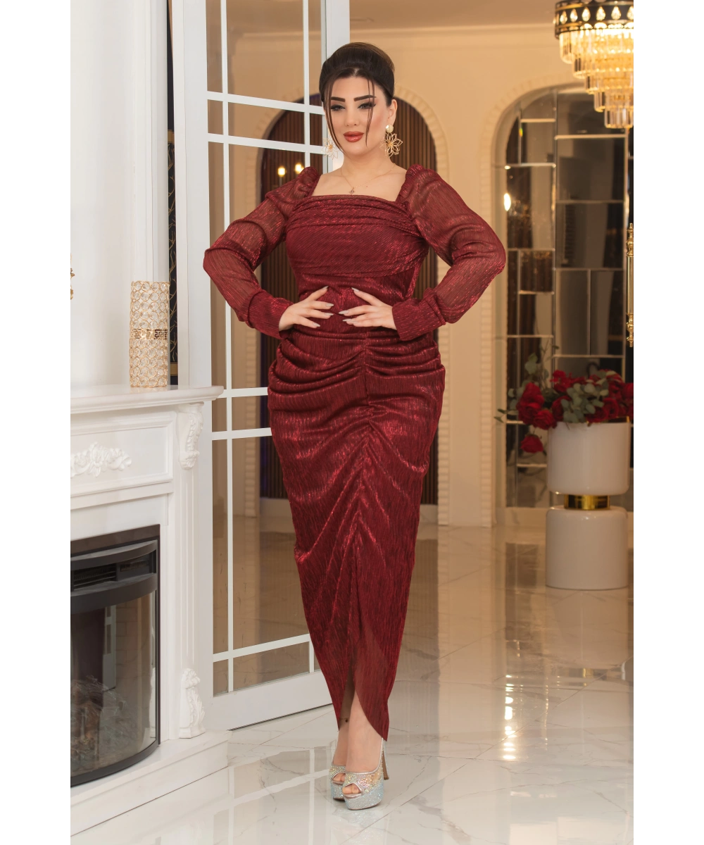 Mumlayt Tasarım Kare Dekolteli Yırtmaçlı Balık Elbise Abiye