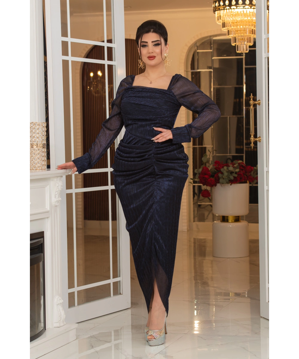 Mumlayt Tasarım Kare Dekolteli Yırtmaçlı Balık Elbise Abiye