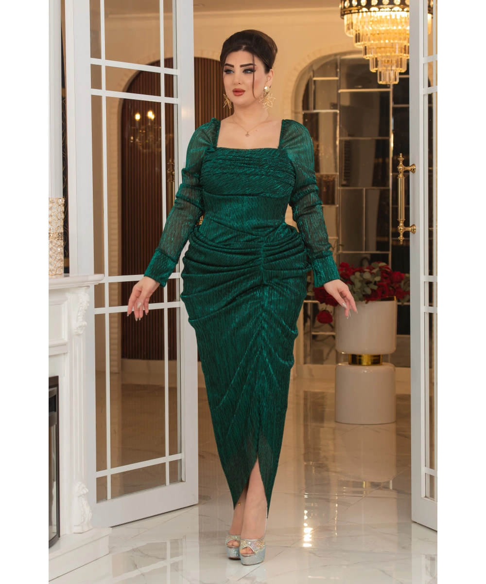 Mumlayt Tasarım Kare Dekolteli Yırtmaçlı Balık Elbise Abiye