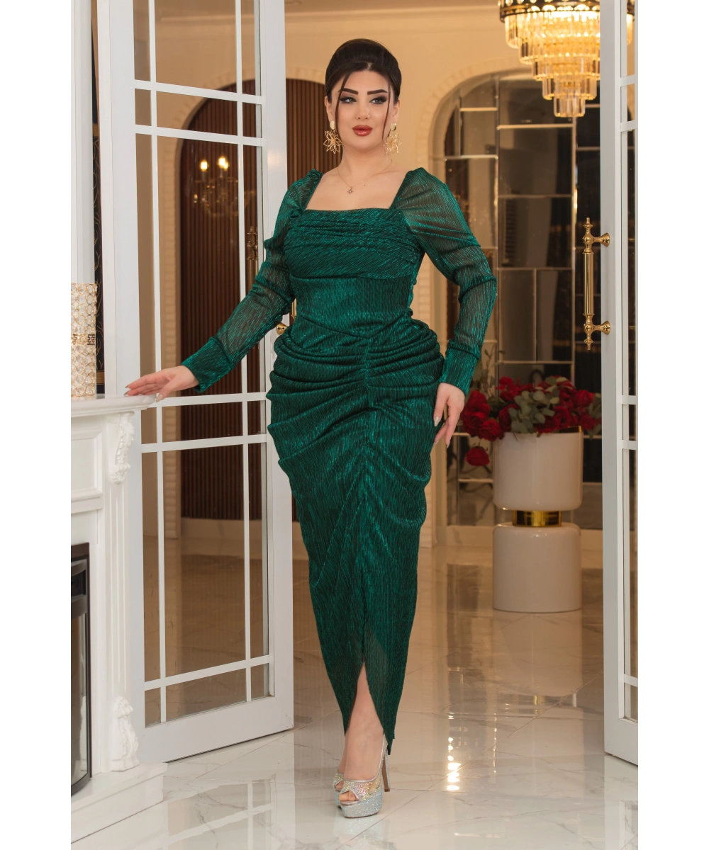 Mumlayt Tasarım Kare Dekolteli Yırtmaçlı Balık Elbise Abiye