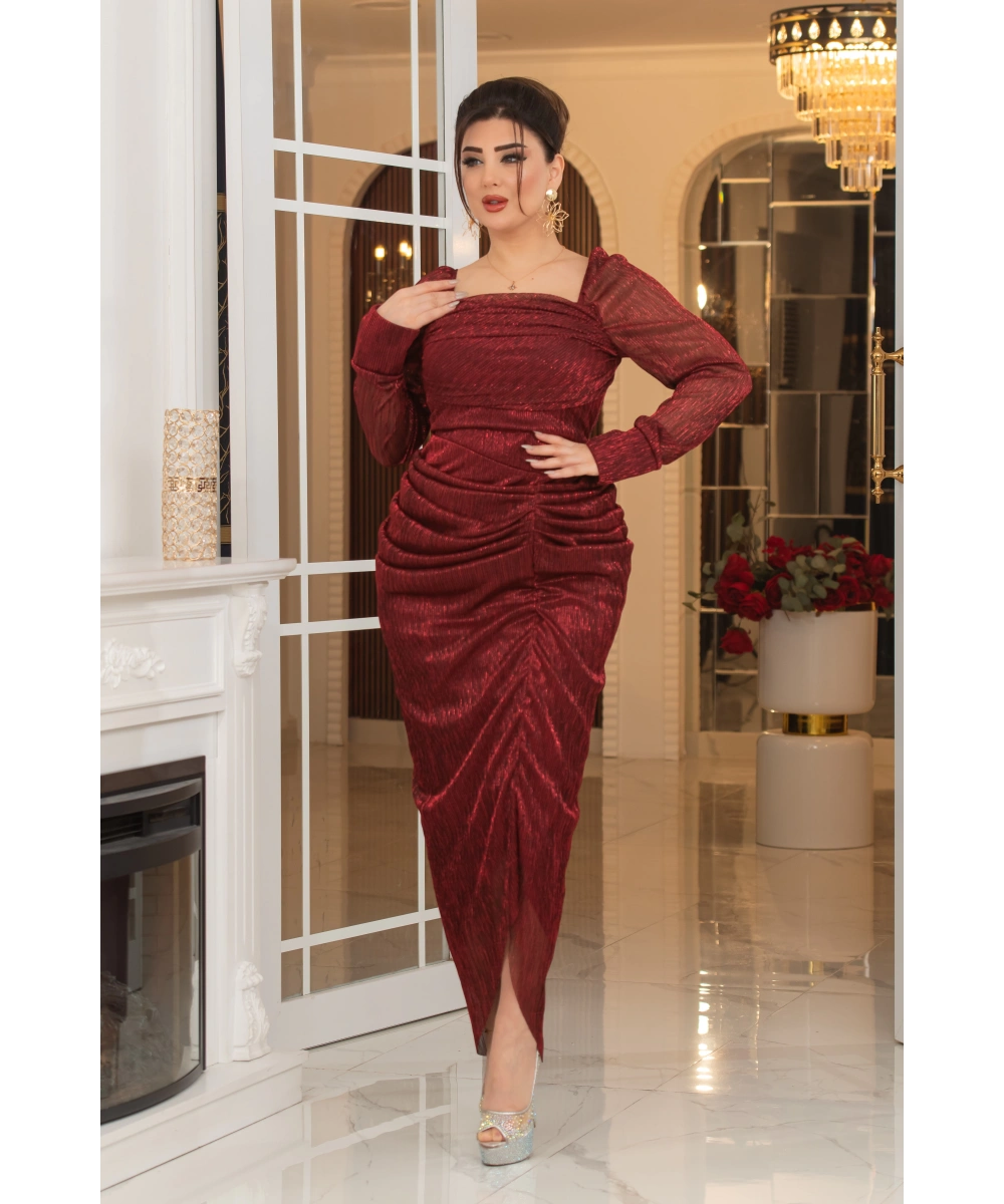 Mumlayt Tasarım Kare Dekolteli Yırtmaçlı Balık Elbise Abiye