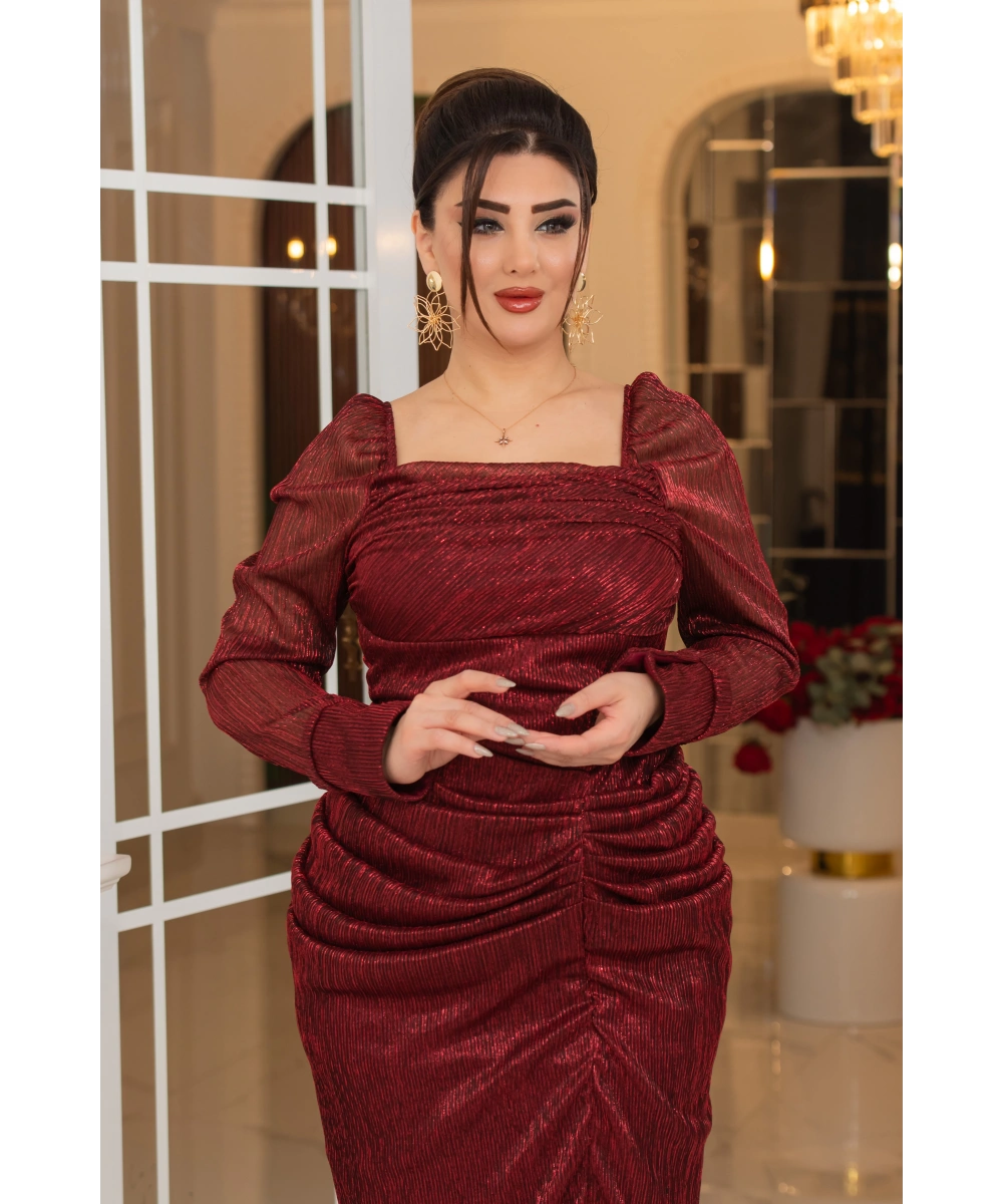 Mumlayt Tasarım Kare Dekolteli Yırtmaçlı Balık Elbise Abiye