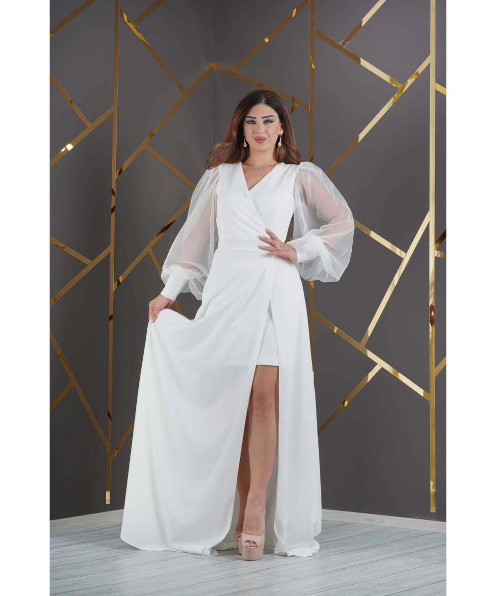 Önü Kısa Arkası Uzun Kolları Tül Tasarım Abiyemiz