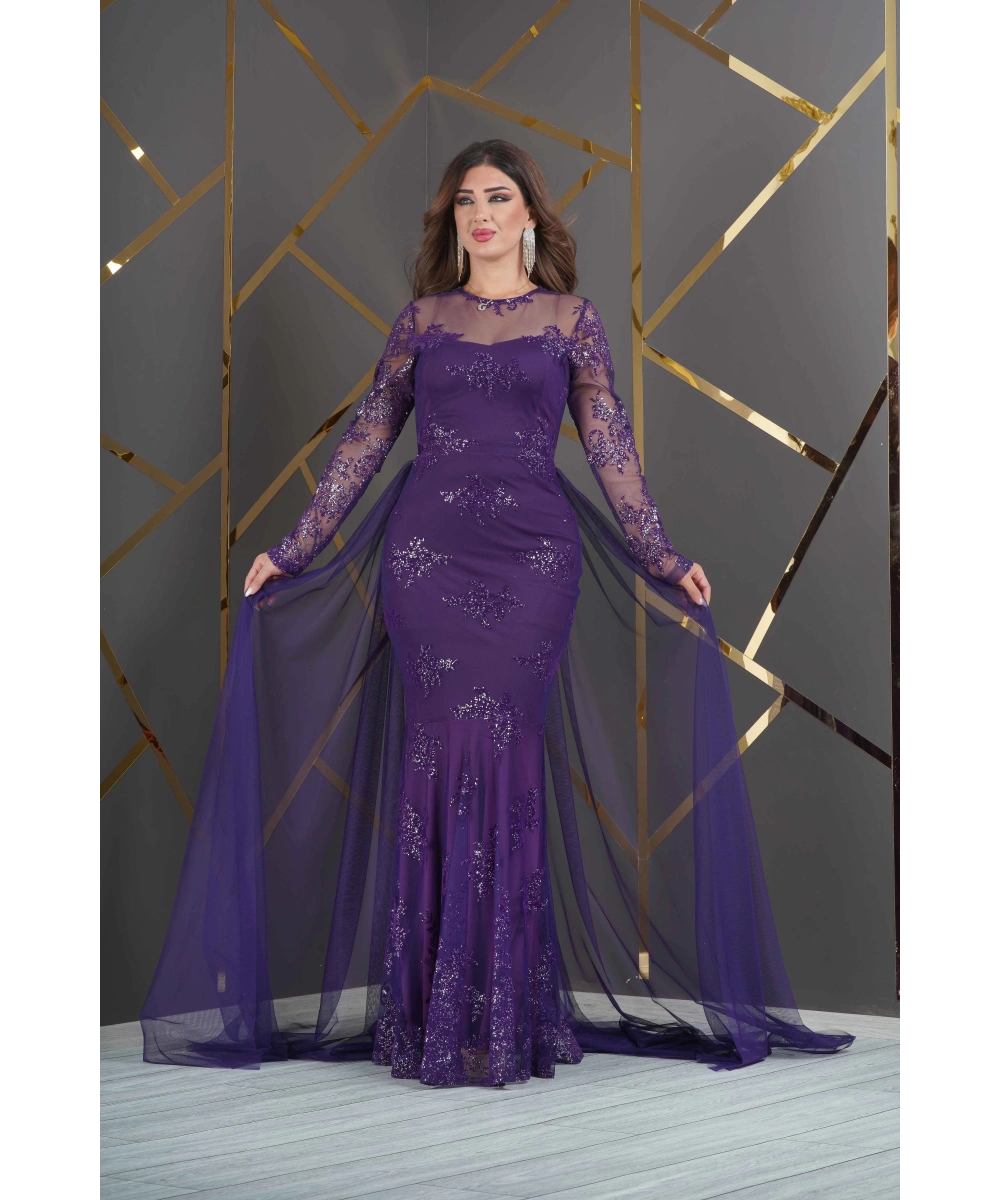 Özel Simli Flok Baskılı Dantel Tasarım Elbise