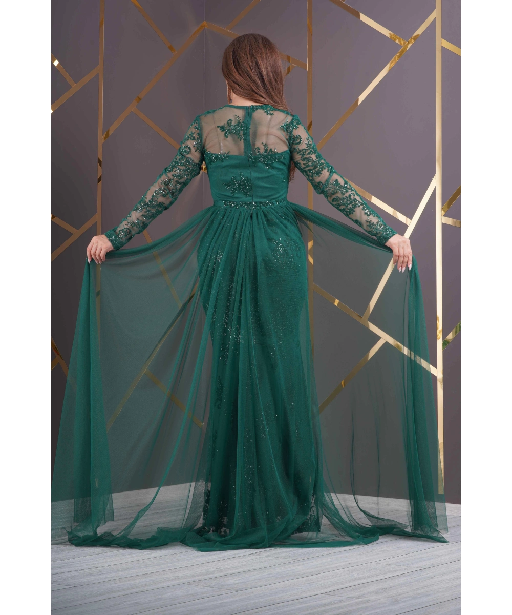 Özel Simli Flok Baskılı Dantel Tasarım Elbise