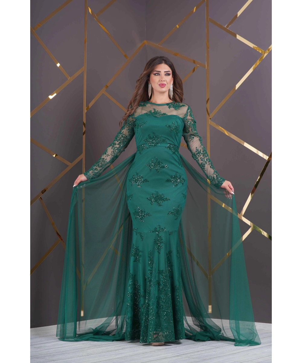 Özel Simli Flok Baskılı Dantel Tasarım Elbise