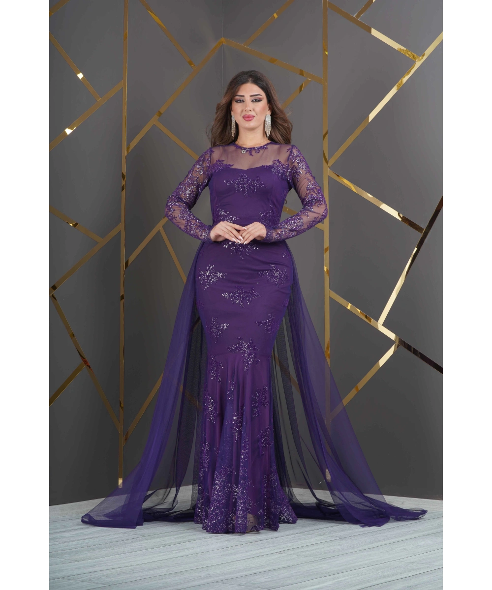 Özel Simli Flok Baskılı Dantel Tasarım Elbise