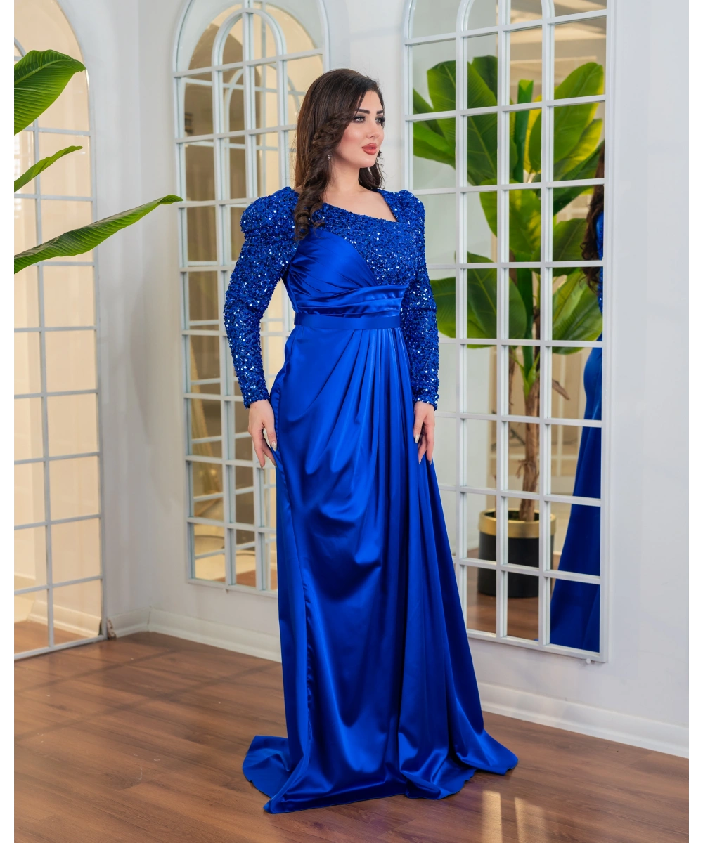 Payet Detaylı Drapeli Uzun Abiye Elbise