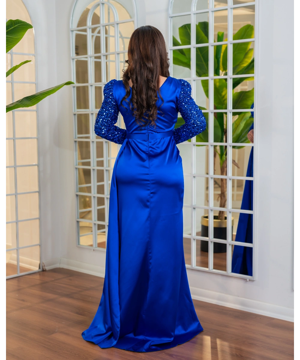 Payet Detaylı Drapeli Uzun Abiye Elbise