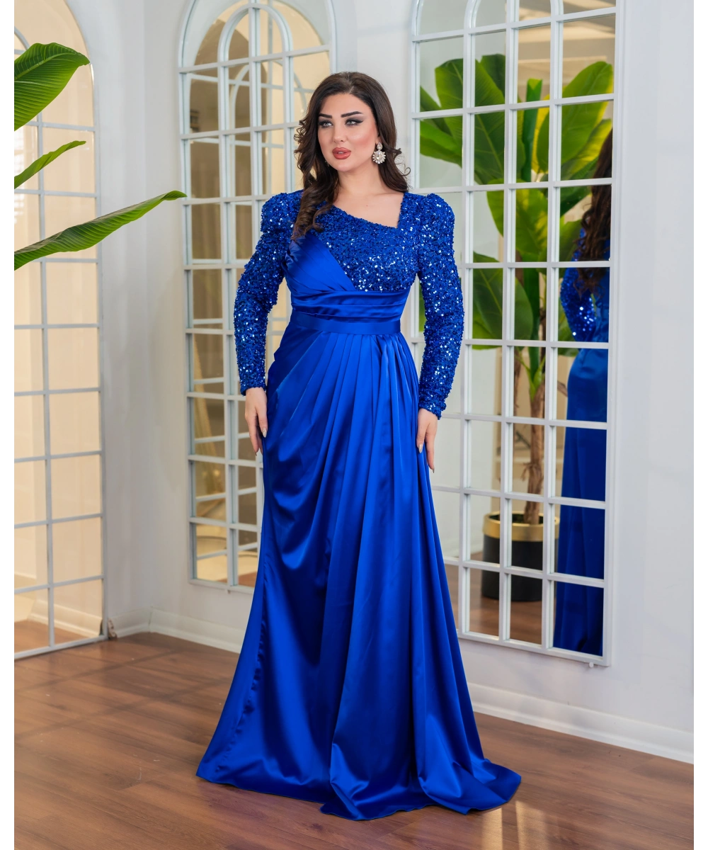 Payet Detaylı Drapeli Uzun Abiye Elbise