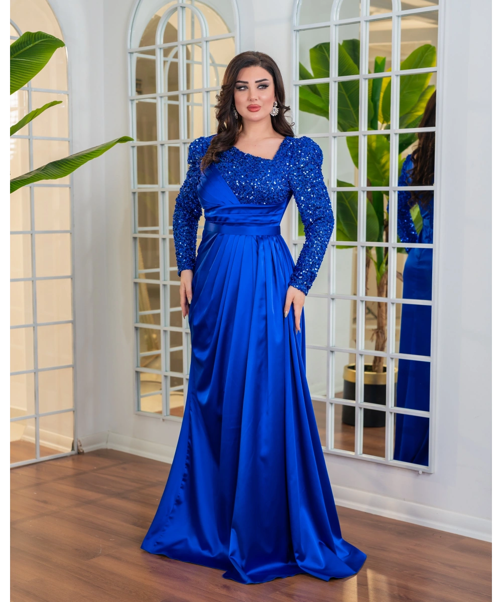 Payet Detaylı Drapeli Uzun Abiye Elbise