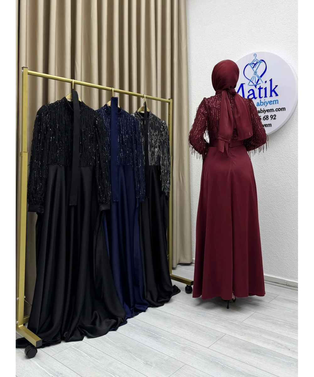 Saçaklı Payet Zara Saten Abiye