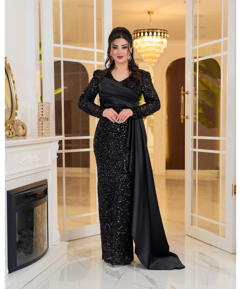 Saten Kuyruklu Payet Abiye