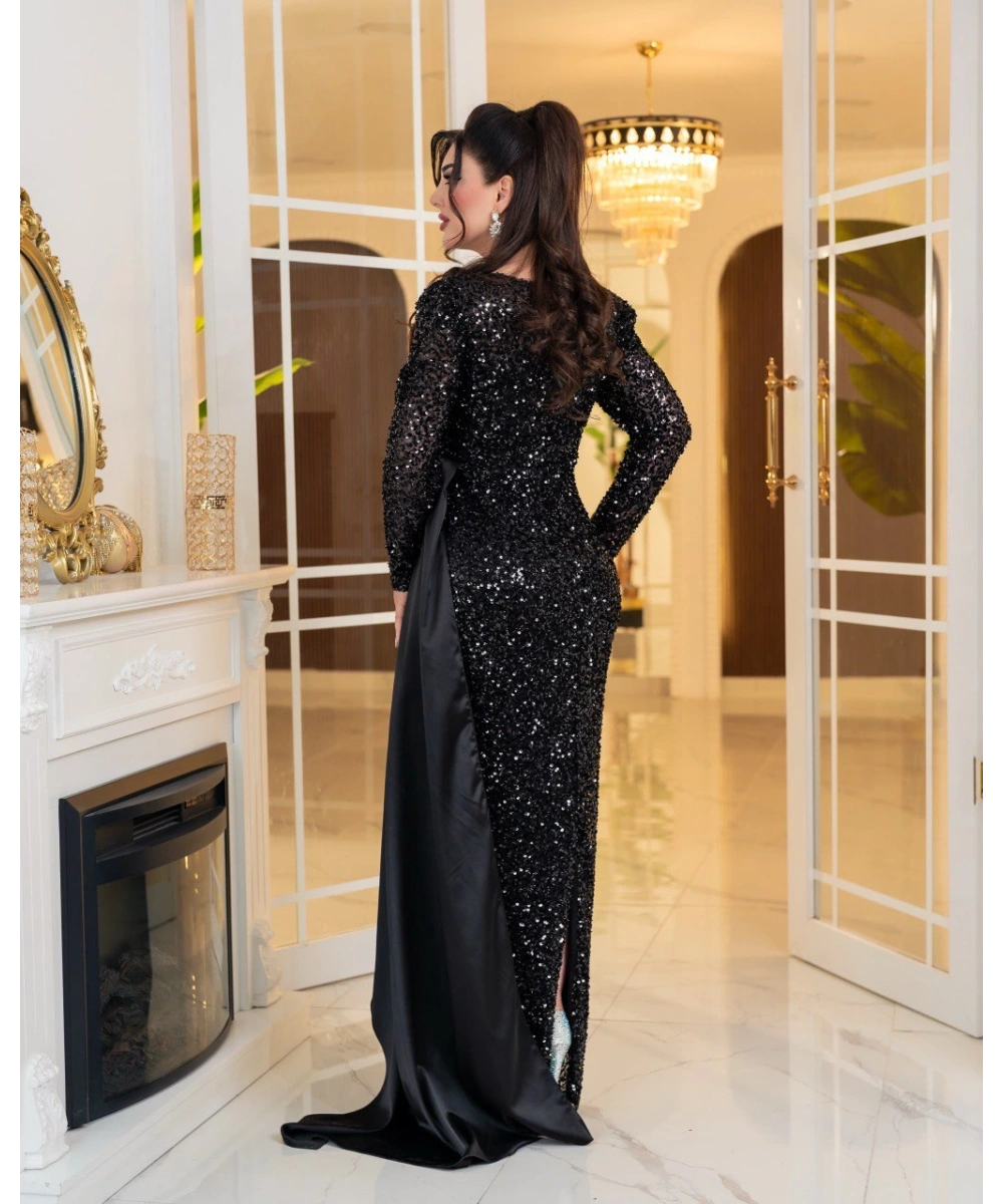 Saten Kuyruklu Payet Abiye