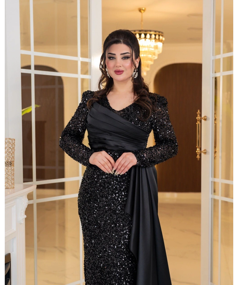 Saten Kuyruklu Payet Abiye