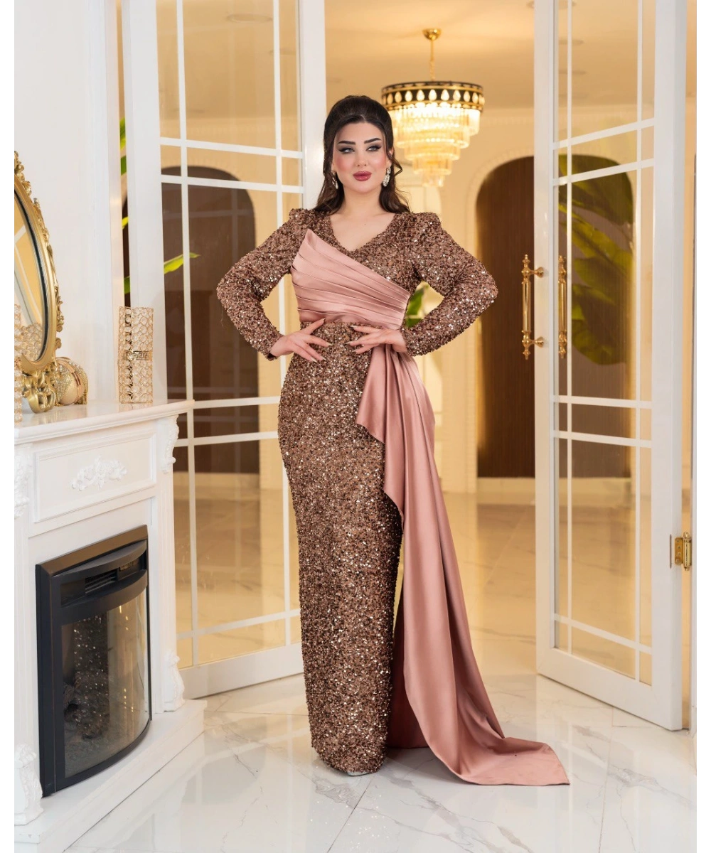 Saten Kuyruklu Payet Abiye