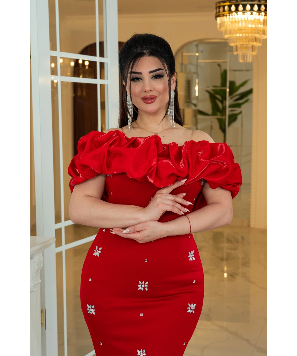 Scuba Monoray Tasarım Straplez Dekolteli Yırtmaçlı Elbise Abiye