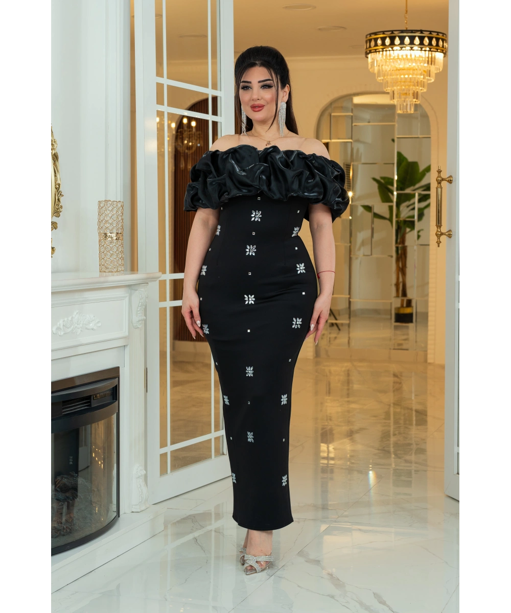 Scuba Monoray Tasarım Straplez Dekolteli Yırtmaçlı Elbise Abiye