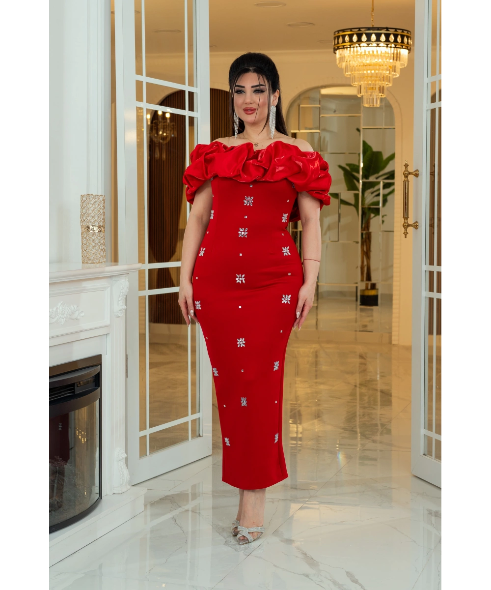 Scuba Monoray Tasarım Straplez Dekolteli Yırtmaçlı Elbise Abiye