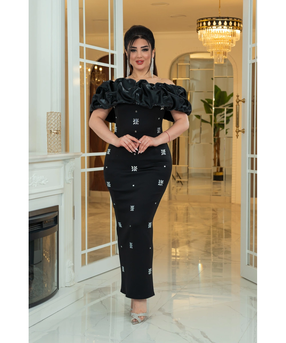 Scuba Monoray Tasarım Straplez Dekolteli Yırtmaçlı Elbise Abiye