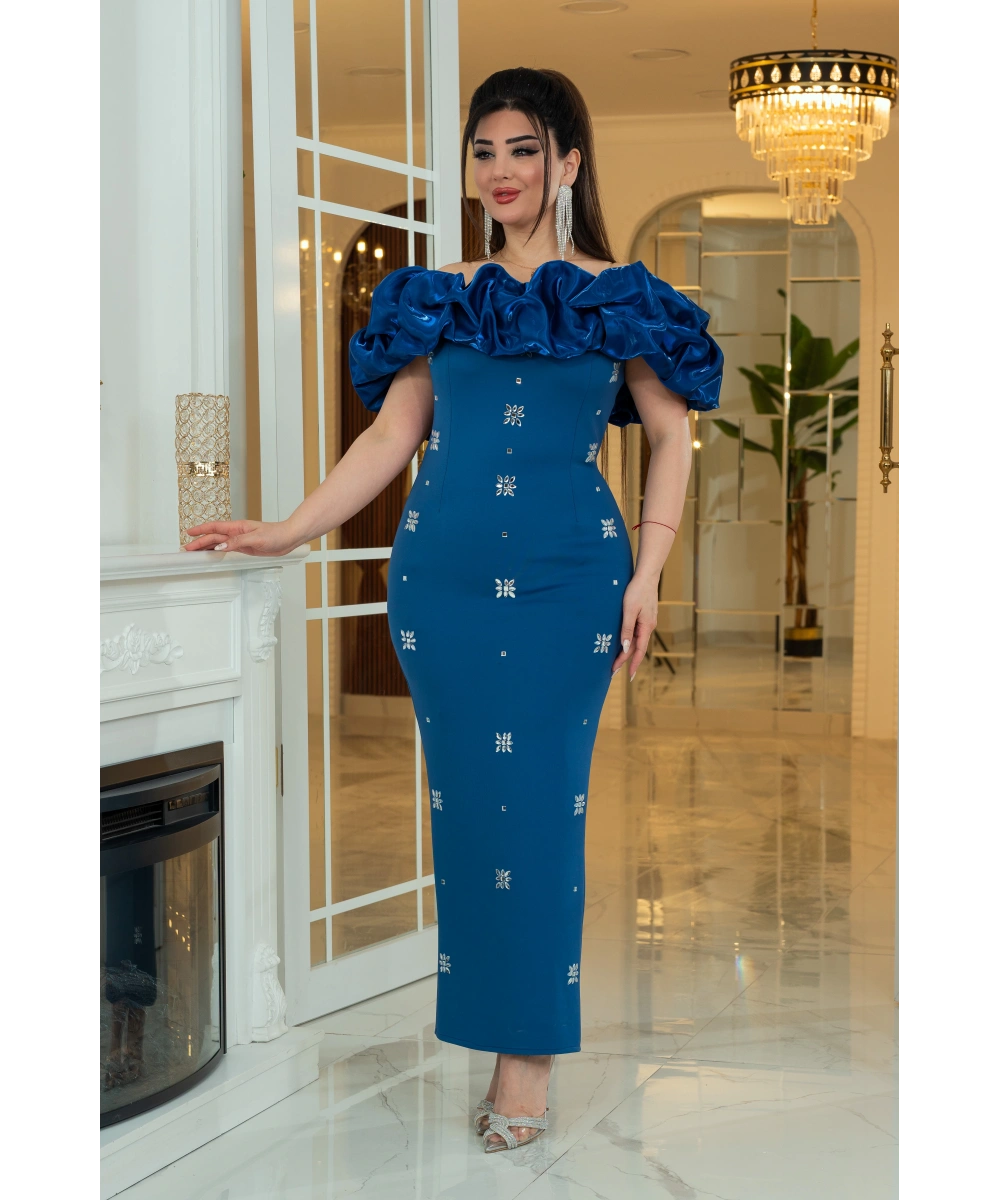 Scuba Monoray Tasarım Straplez Dekolteli Yırtmaçlı Elbise Abiye