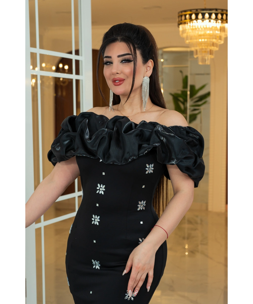 Scuba Monoray Tasarım Straplez Dekolteli Yırtmaçlı Elbise Abiye