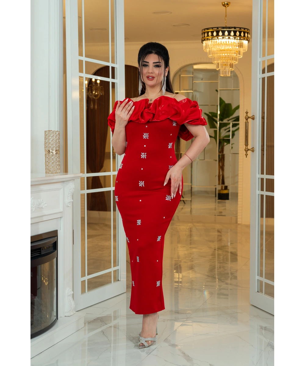 Scuba Monoray Tasarım Straplez Dekolteli Yırtmaçlı Elbise Abiye