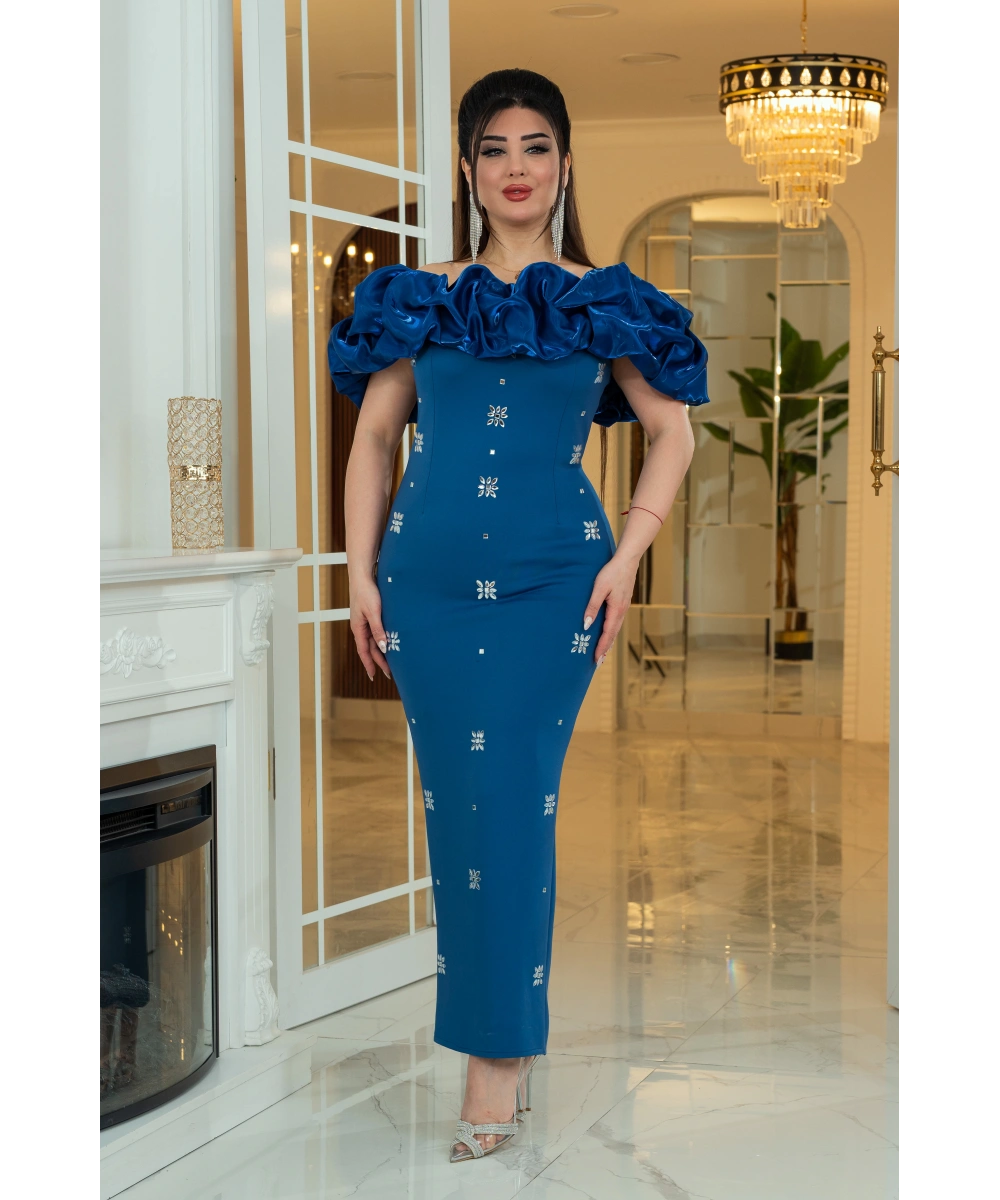 Scuba Monoray Tasarım Straplez Dekolteli Yırtmaçlı Elbise Abiye