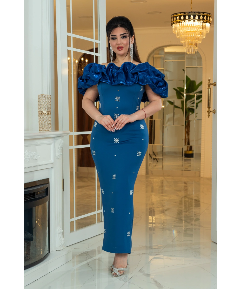 Scuba Monoray Tasarım Straplez Dekolteli Yırtmaçlı Elbise Abiye