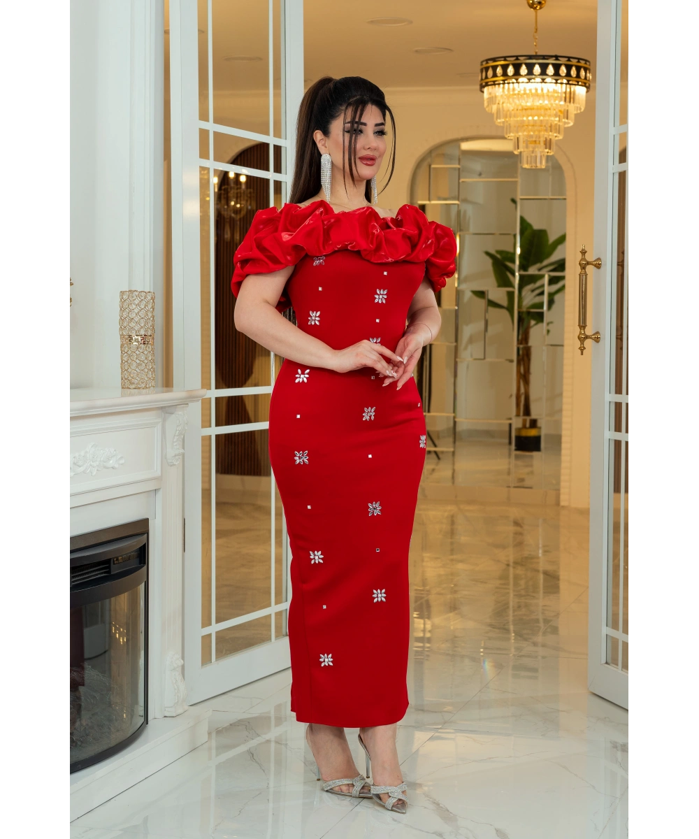 Scuba Monoray Tasarım Straplez Dekolteli Yırtmaçlı Elbise Abiye