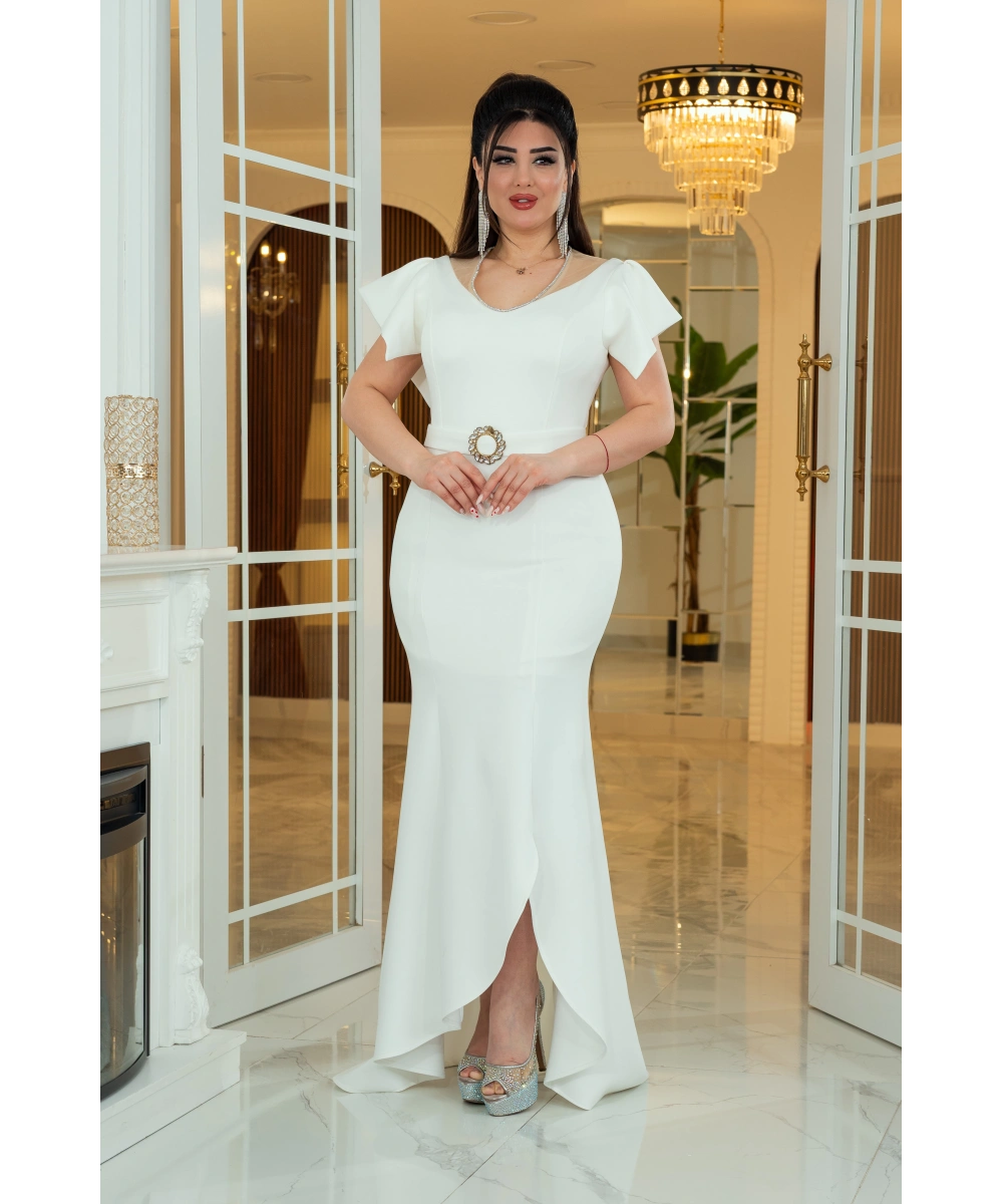 Scuba Tasarım Dekolteli Yırtmaçlı Elbise Abiye