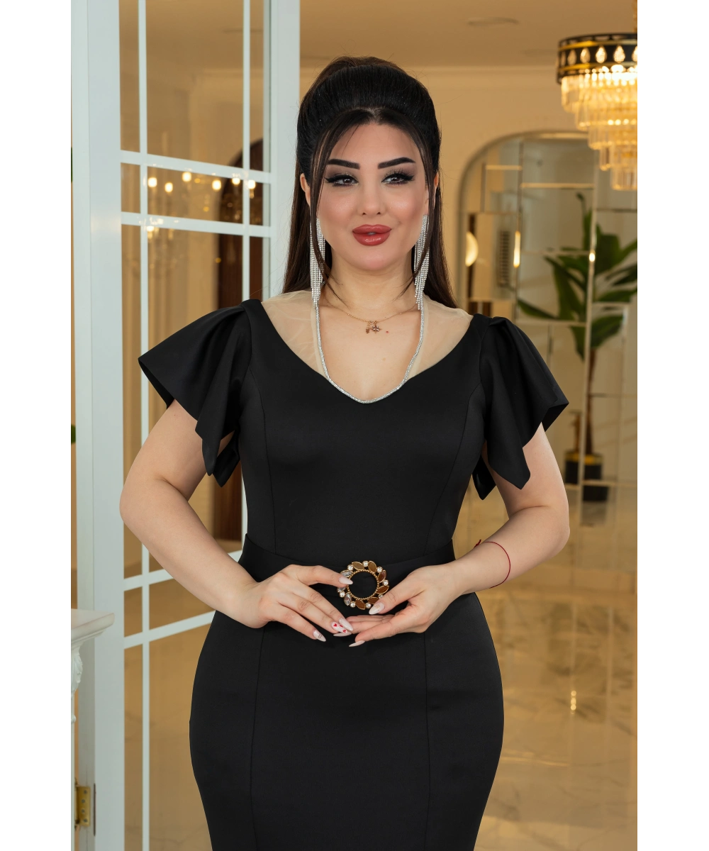 Scuba Tasarım Dekolteli Yırtmaçlı Elbise Abiye