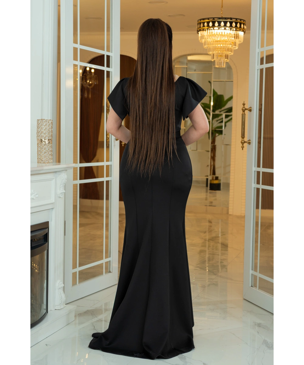 Scuba Tasarım Dekolteli Yırtmaçlı Elbise Abiye