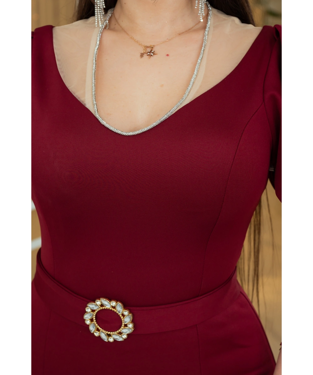 Scuba Tasarım Dekolteli Yırtmaçlı Elbise Abiye