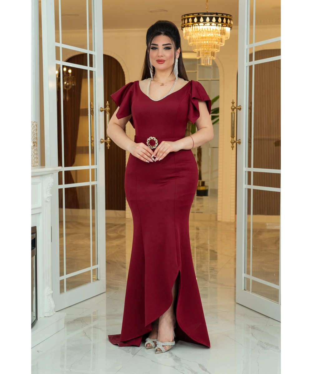 Scuba Tasarım Dekolteli Yırtmaçlı Elbise Abiye