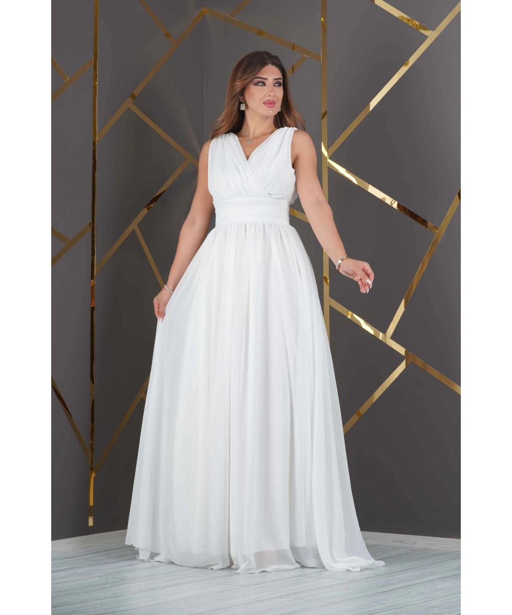 Şifon Tasarım Kolsuz V Dekolteli Uzun Elbise Abiye