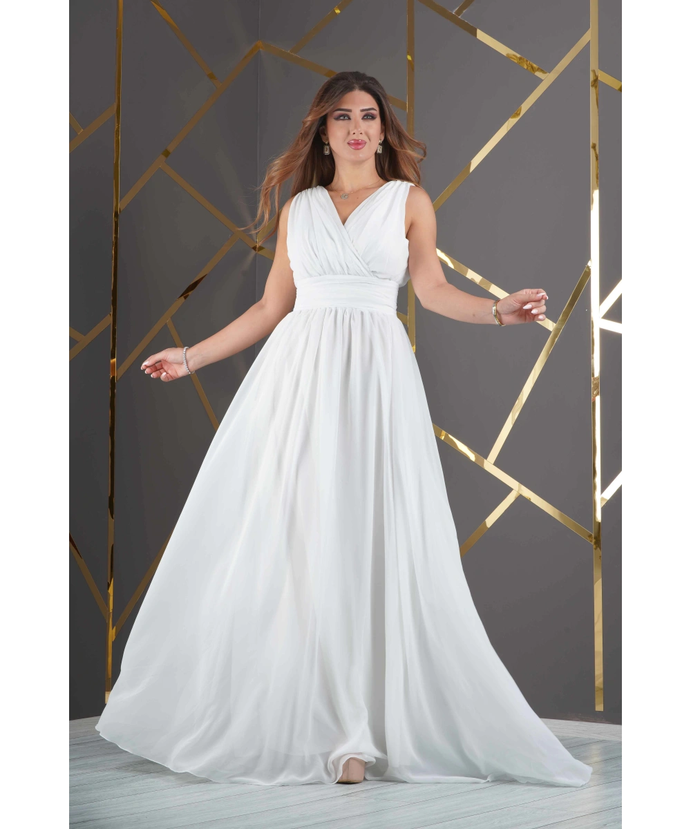 Şifon Tasarım Kolsuz V Dekolteli Uzun Elbise Abiye