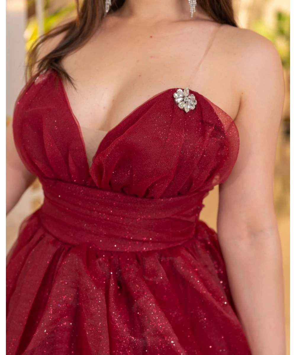 Simli Dalya V Yaka Uzun Prenses Abiye Elbise