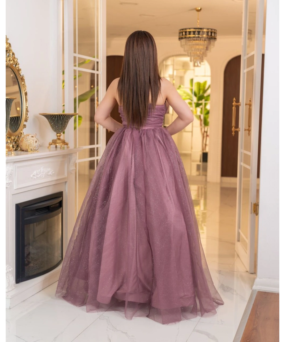 Simli Dalya V Yaka Uzun Prenses Abiye Elbise