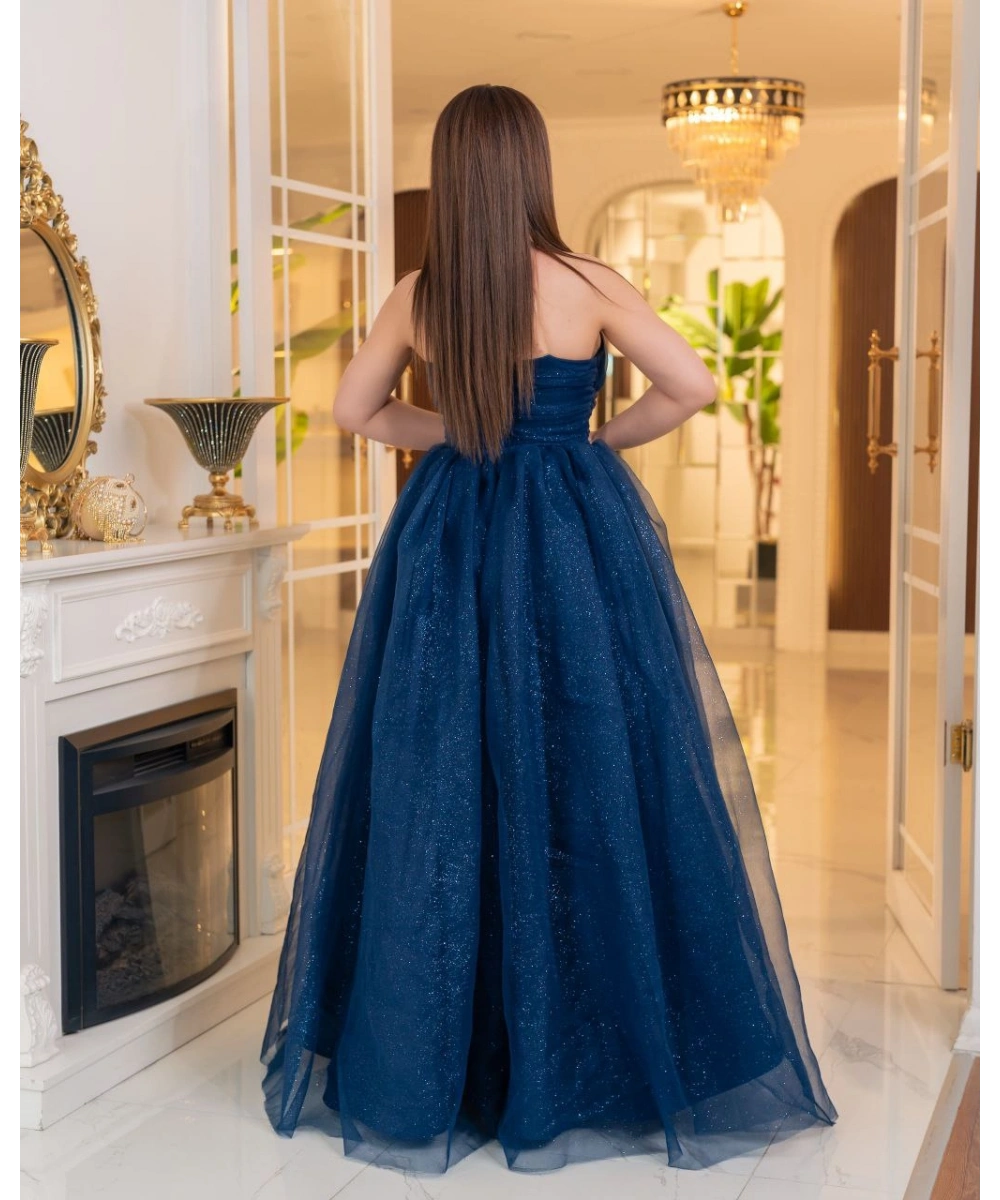 Simli Dalya V Yaka Uzun Prenses Abiye Elbise