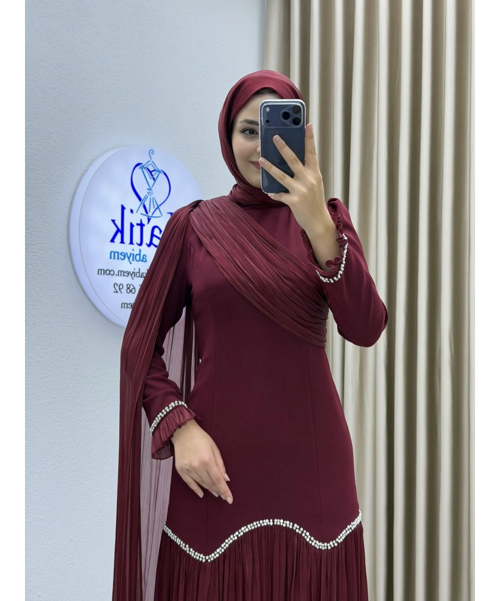 Sofia Kumaş Şifon Detaylı Abiye Elbise