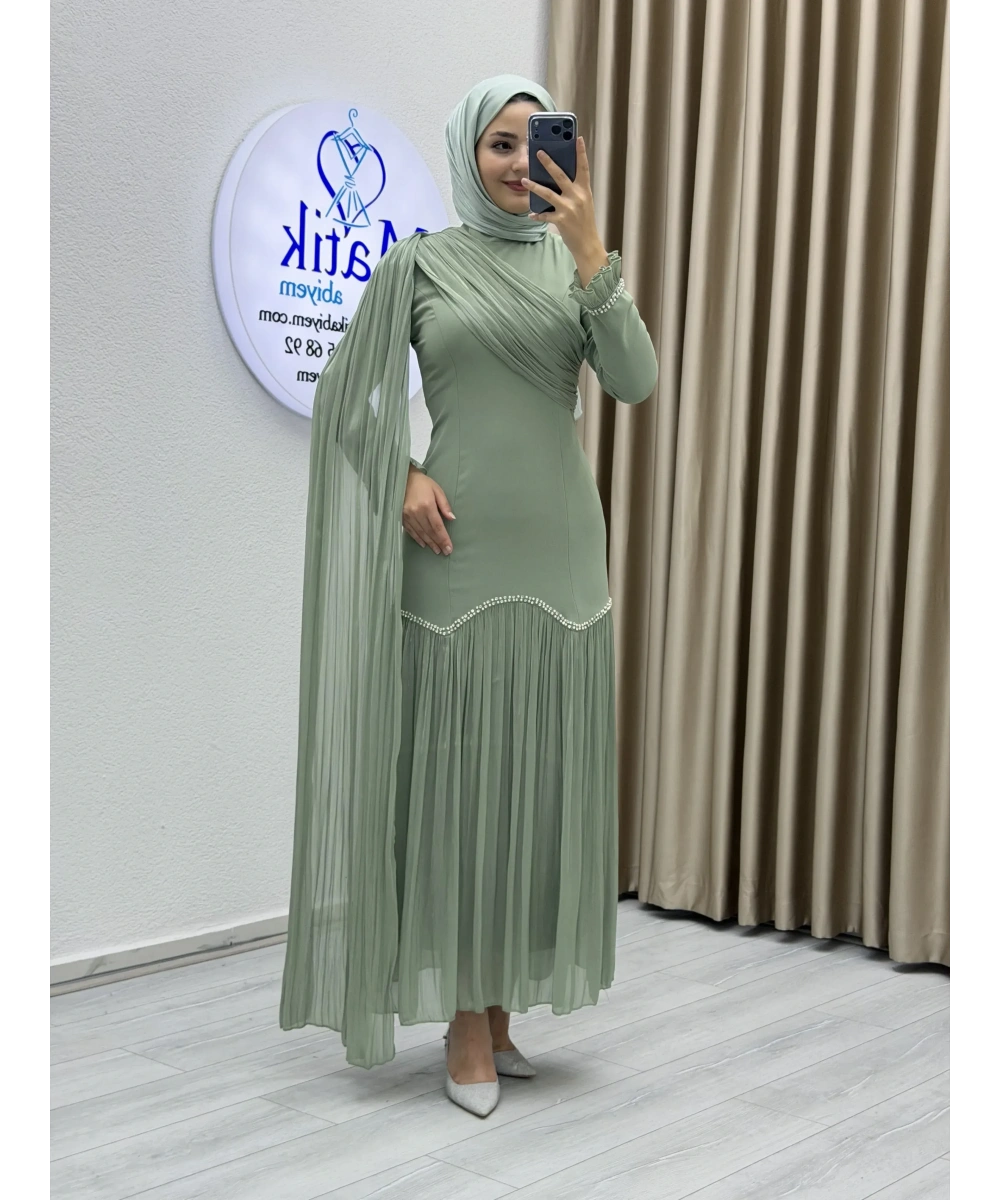 Sofia Kumaş Şifon Detaylı Abiye Elbise